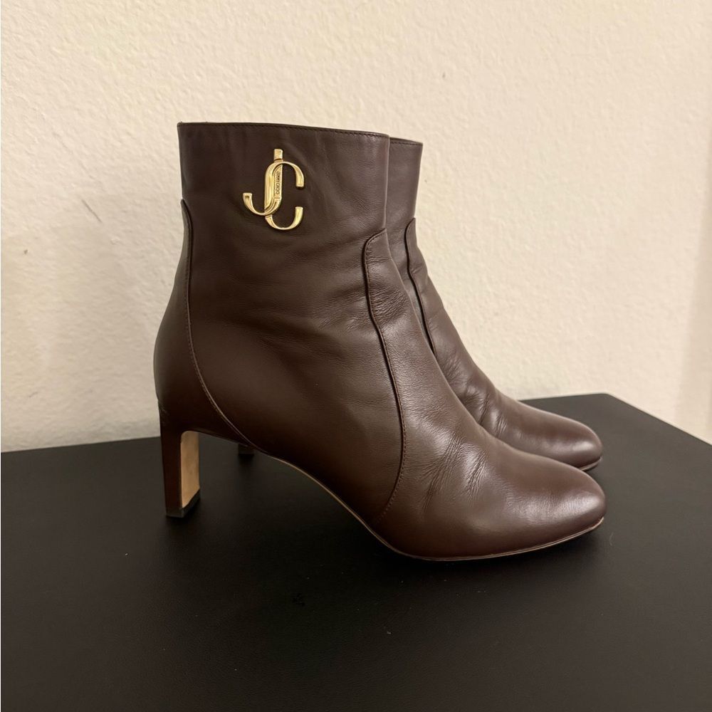 JIMMY CHOO London Chocolate Brown Ankle Heel Boots Size 38.5